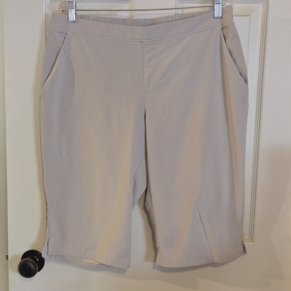 Coolibar Navona Skimmer Bermuda Shorts Beige Tan UPF 50 Size L